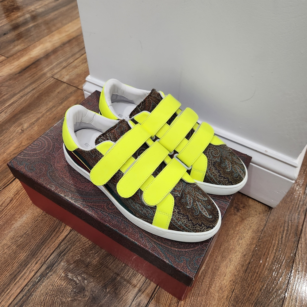Etro Neon Yellow and Brown Men's Sneakers